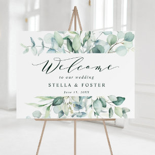 Elegant Green Foliage Wedding Welcome Sign