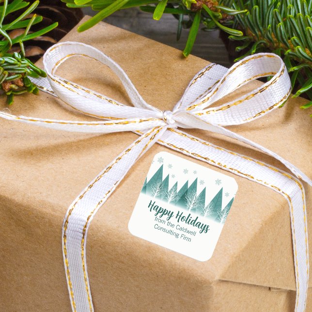 Elegant Green Forest Custom Company Happy Holidays Square Sticker (Creator Uploaded)