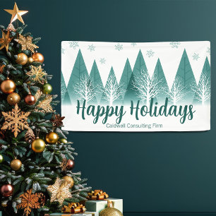Elegant Green Forest Custom Company Holiday Party Banner