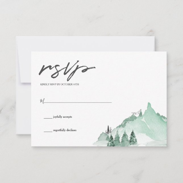 Elegant Green Forest Mountains RSVP Card (Front)