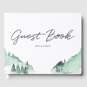 Elegant Green Forest Mountains Simple Guest Book