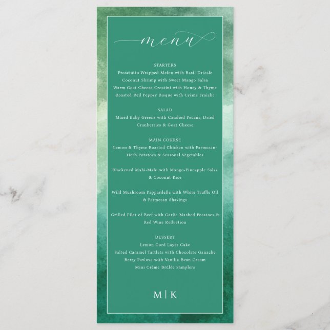 Elegant Green Formal Wedding Menu (Front)