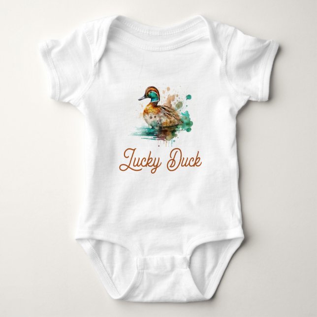 Elegant Green Framed Mallard Duck Baby Shower Baby Bodysuit (Front)