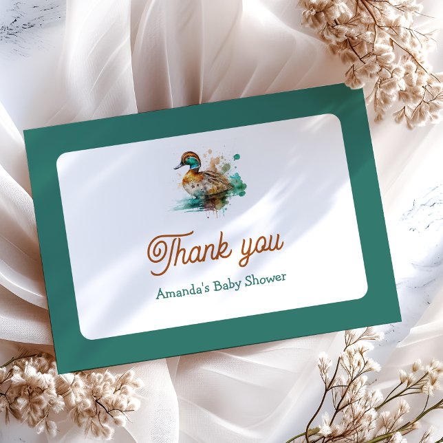 Elegant Green Framed Mallard Duck Baby Shower Thank You Card (Creator Uploaded)
