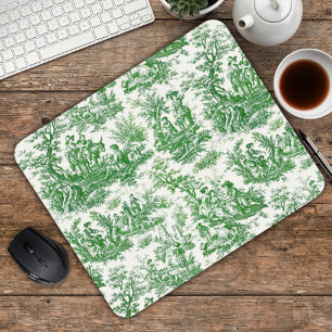 Elegant Green French Country Toile de Jouy Mouse Pad