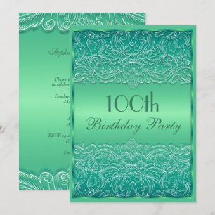 Elegant Green French Lace 100th Birthday Invitation