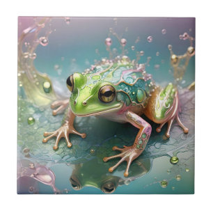 Elegant Green Frog Fractal Art Design, Tile