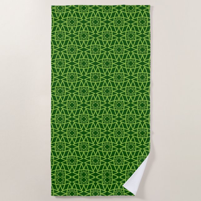  Elegant Green Geometric Patterns Beach Towel (Front)