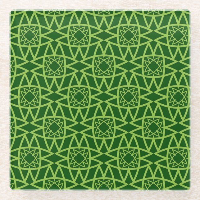  Elegant Green Geometric Patterns Glass Coaster (Front)