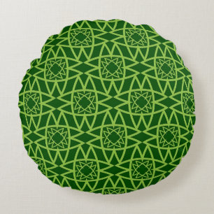 Elegant Green Geometric Patterns Round Cushion