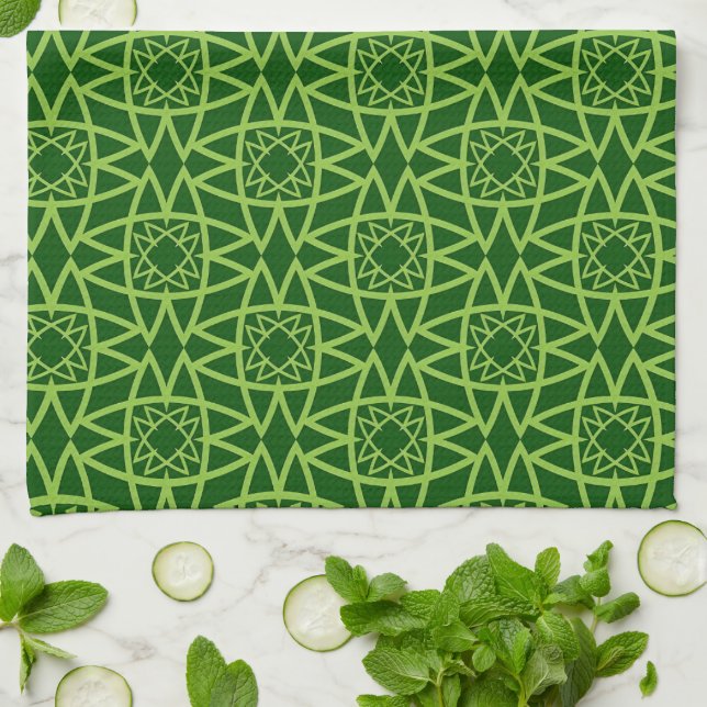  Elegant Green Geometric Patterns Tea Towel (Folded)
