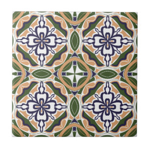 Elegant Green Geometrical Floral Tile Pattern