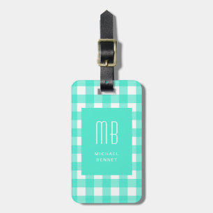 Elegant Green Gingham Monogram Luggage Tag