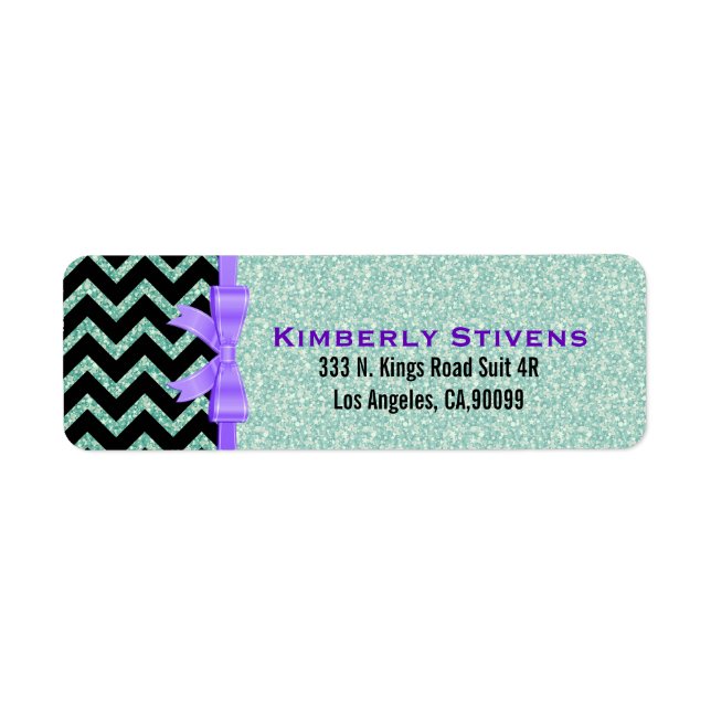 Elegant Green Glitter Black Chevron Purple Accents (Front)