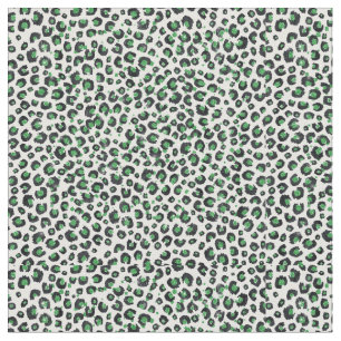 Elegant Green Glitter Black Leopard Animal Print Fabric