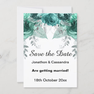 ELEGANT GREEN GLITTER FLORAL SAVE THE DATE
