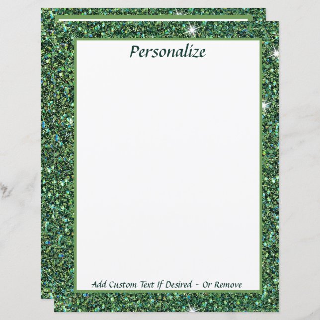 Elegant Green Glitter Personalise Stationery Paper (Front/Back)