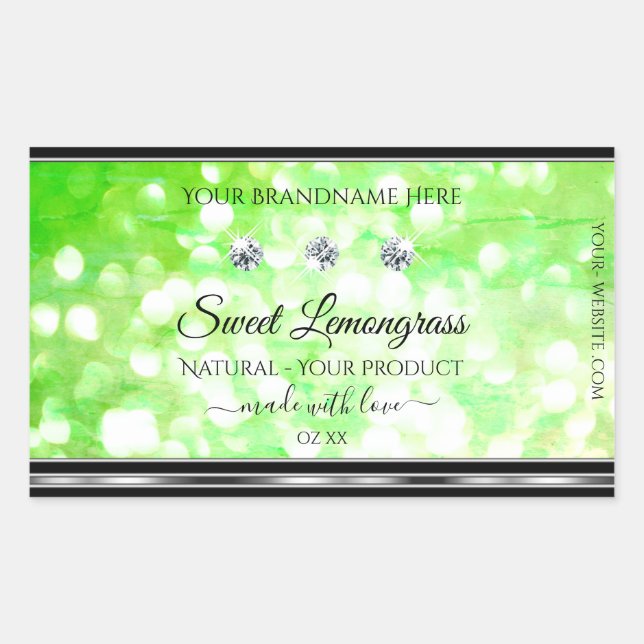 Elegant Green Glitter Product Labels Rhinestones (Front)