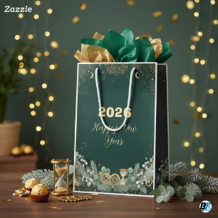 Elegant Green Gold 20XX New Year's Eve Celebration Medium Gift Bag