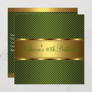 Elegant Green Gold 40th Birthday Party Invitation