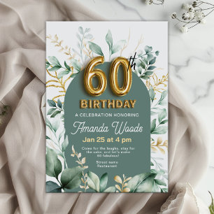 Elegant Green & Gold 60th Birthday Invitation