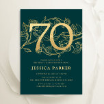 Elegant Green Gold 70th Birthday Invitation<br><div class="desc">Elegant green gold 70th birthday party invitation. Customisable modern feminine design featuring roses botanical accents and faux glitter gold. Simple floral invite card perfect for a stylish female bday celebration. Personalise with your own details. Printed Zazzle invitations or instant download digital printable template.</div>