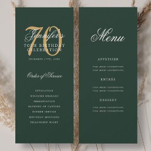 Elegant Green Gold 70th Birthday Program Menu Invitation
