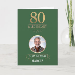 Elegant Green & Gold 80th & Legendary Birthday Card