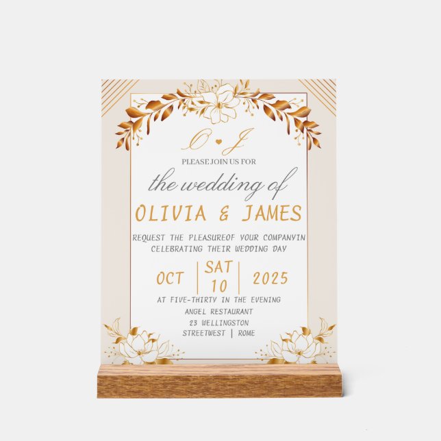 Elegant Green & Gold Acrylic Welcome Sign (Front)