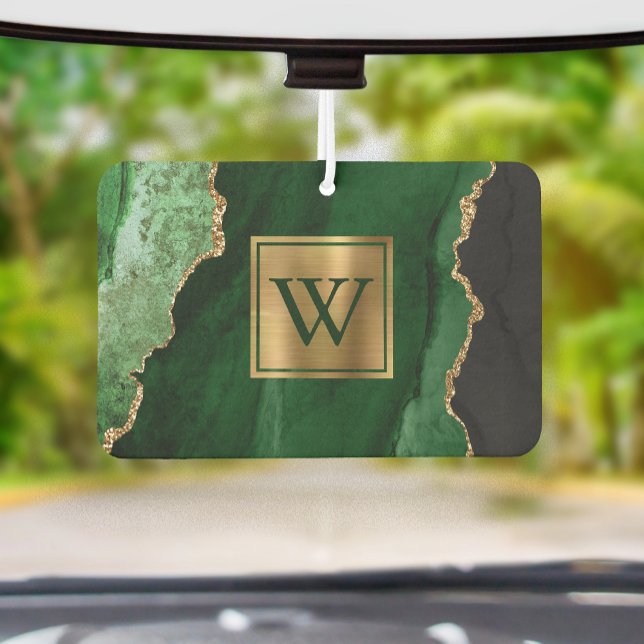 Elegant Green Gold Agate Monogram Car Air Freshener (Creator Uploaded)