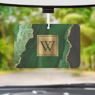 Elegant Green Gold Agate Monogram Car Air Freshener