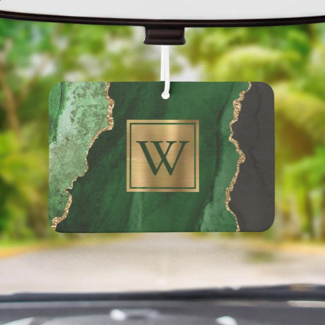 Elegant Green Gold Agate Monogram Car Air Freshener (Creator Uploaded)