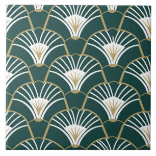 Elegant green gold art deco pattern tile