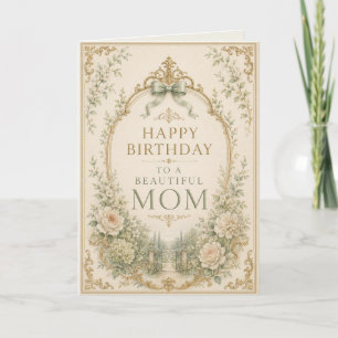 Elegant Green & Gold Birthday Card for Mom
