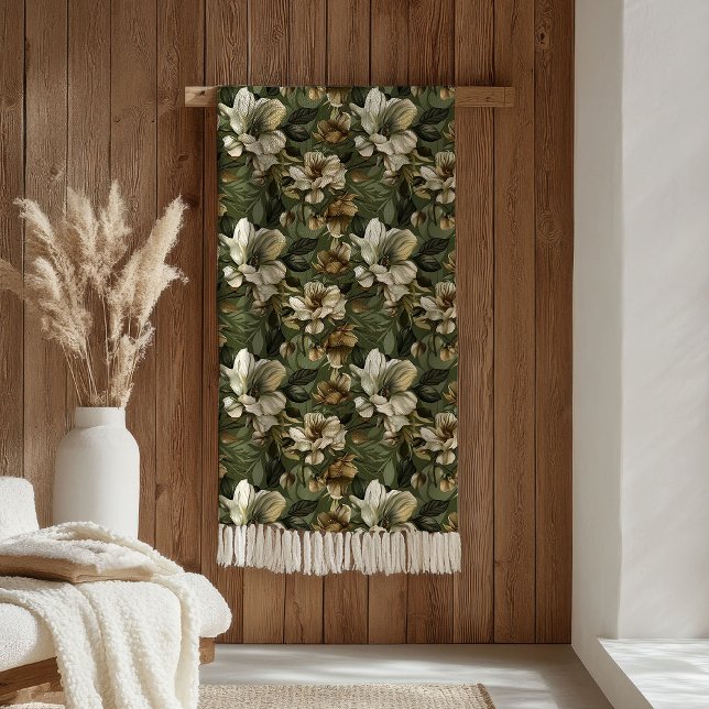 Elegant Green Gold Blanket Botanical Chic Accent (Elegant Sage Green Blanket Botanical Gold Accent)