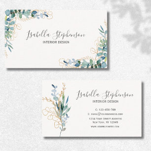 Elegant Green Gold Botanical Leaf Business Card