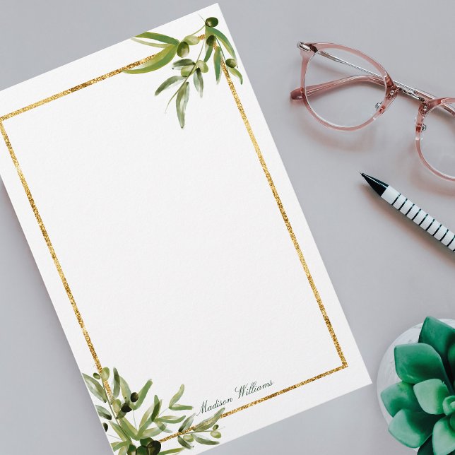Elegant Green Gold Botanical Leaf Monogram Stationery (Creator Uploaded)