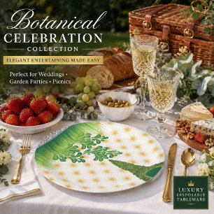 Elegant Green & Gold Botanical Paper Plates