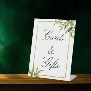 Elegant Green Gold Botanical Vine Cards & Gifts Pedestal Sign