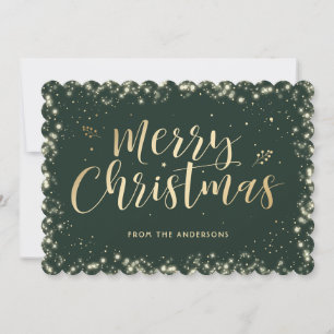 Elegant Green Gold Calligraphy Merry Christmas Holiday Card