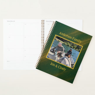 Elegant Green & Gold Celestial Design Add Text Planner