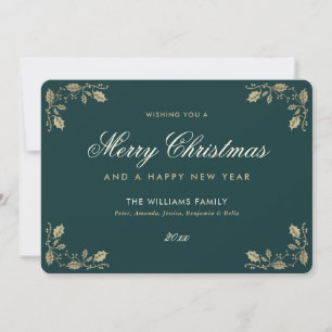 Elegant Green Gold Christmas Happy New Year Card