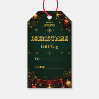 Elegant Green Gold Christmas Party Gift Tag