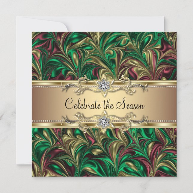 Elegant Green Gold Christmas Party Invitation (Front)