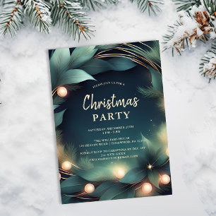 Elegant Green & Gold Christmas Party Invitation