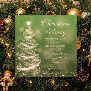 Elegant Green & Gold Christmas Party Sparkle Invitation