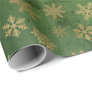 Elegant green & gold Christmas snowflake pattern Wrapping Paper