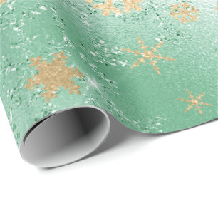 Elegant Green & Gold Christmas Snowflake Pattern Wrapping Paper