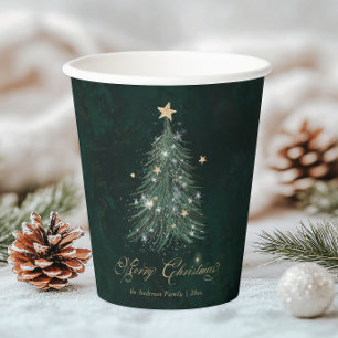 Elegant Green Gold Christmas Tree  Paper Cups