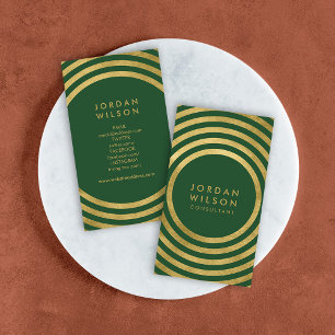 Elegant Green Gold Circles Geometric Social Media Business Card